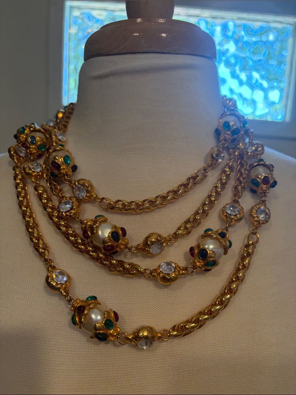 Gold Multi-Strand Pearl & Crystal Statement Necklace - Women Jewelry